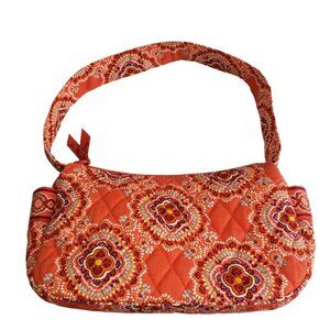Vera Bradley Quilted Maggie Baguette Shoulder Bag Red Orange Paisley Boho